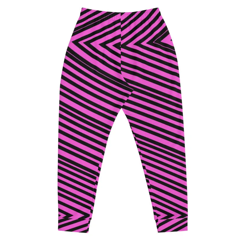 Pink Black V Shape Stripe Print Designer Men's Joggers Jogging Bottoms Pants- Made in EU