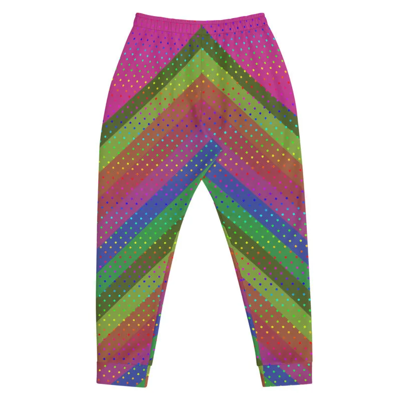 Pink Rainbow Men's Joggers, Rainbow Stripe Polka Dots Colorful Men's Joggers - Made in EU