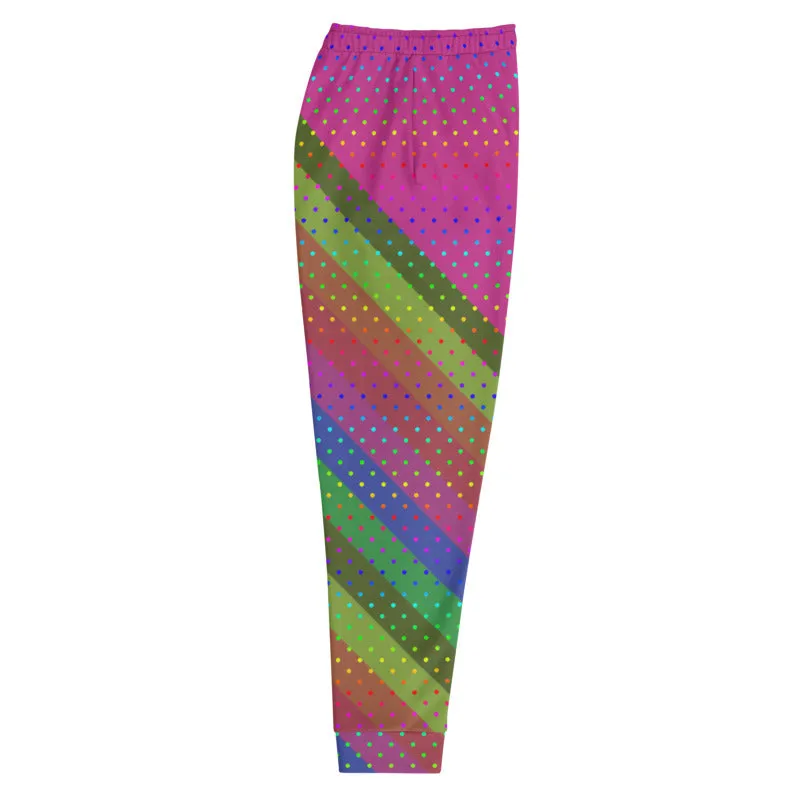 Pink Rainbow Men's Joggers, Rainbow Stripe Polka Dots Colorful Men's Joggers - Made in EU