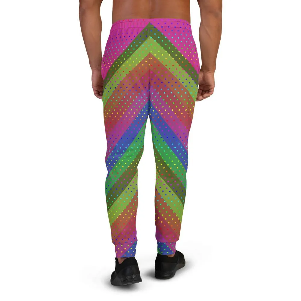 Pink Rainbow Men's Joggers, Rainbow Stripe Polka Dots Colorful Men's Joggers - Made in EU