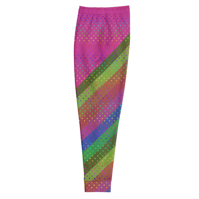 Pink Rainbow Men's Joggers, Rainbow Stripe Polka Dots Colorful Men's Joggers - Made in EU