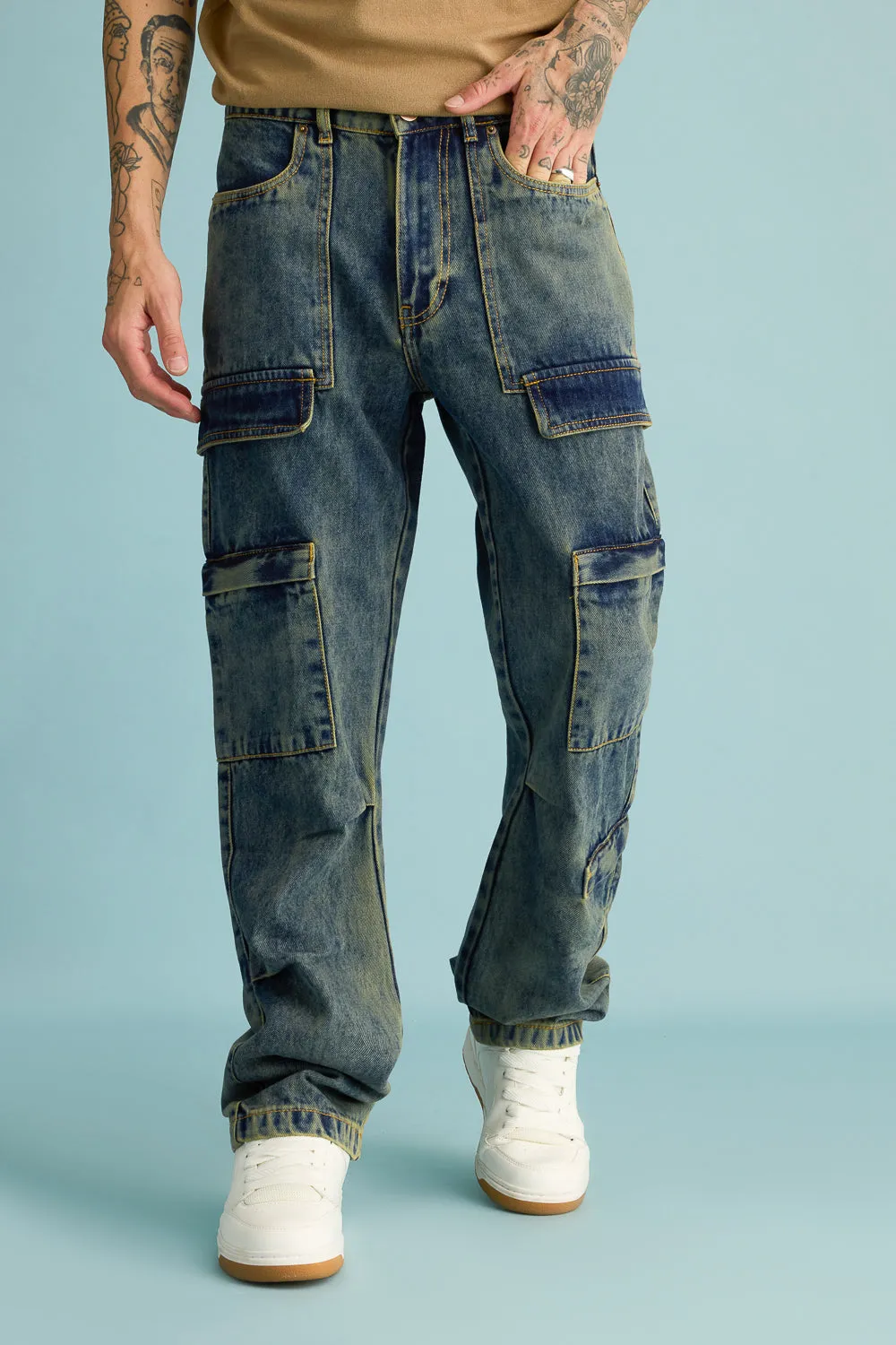 Retro Blueblade Men's Utility Cargo Jeans