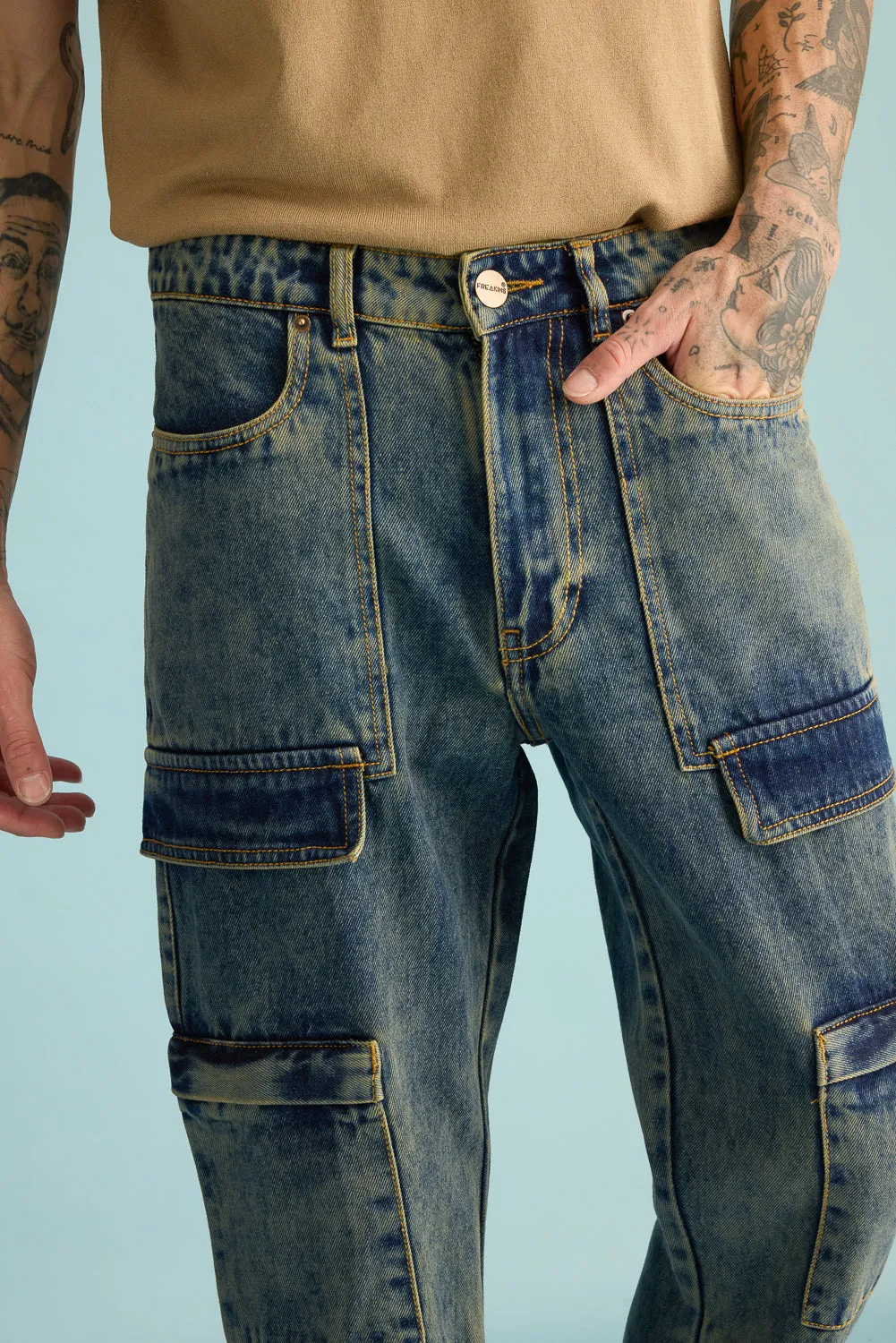 Retro Blueblade Men's Utility Cargo Jeans