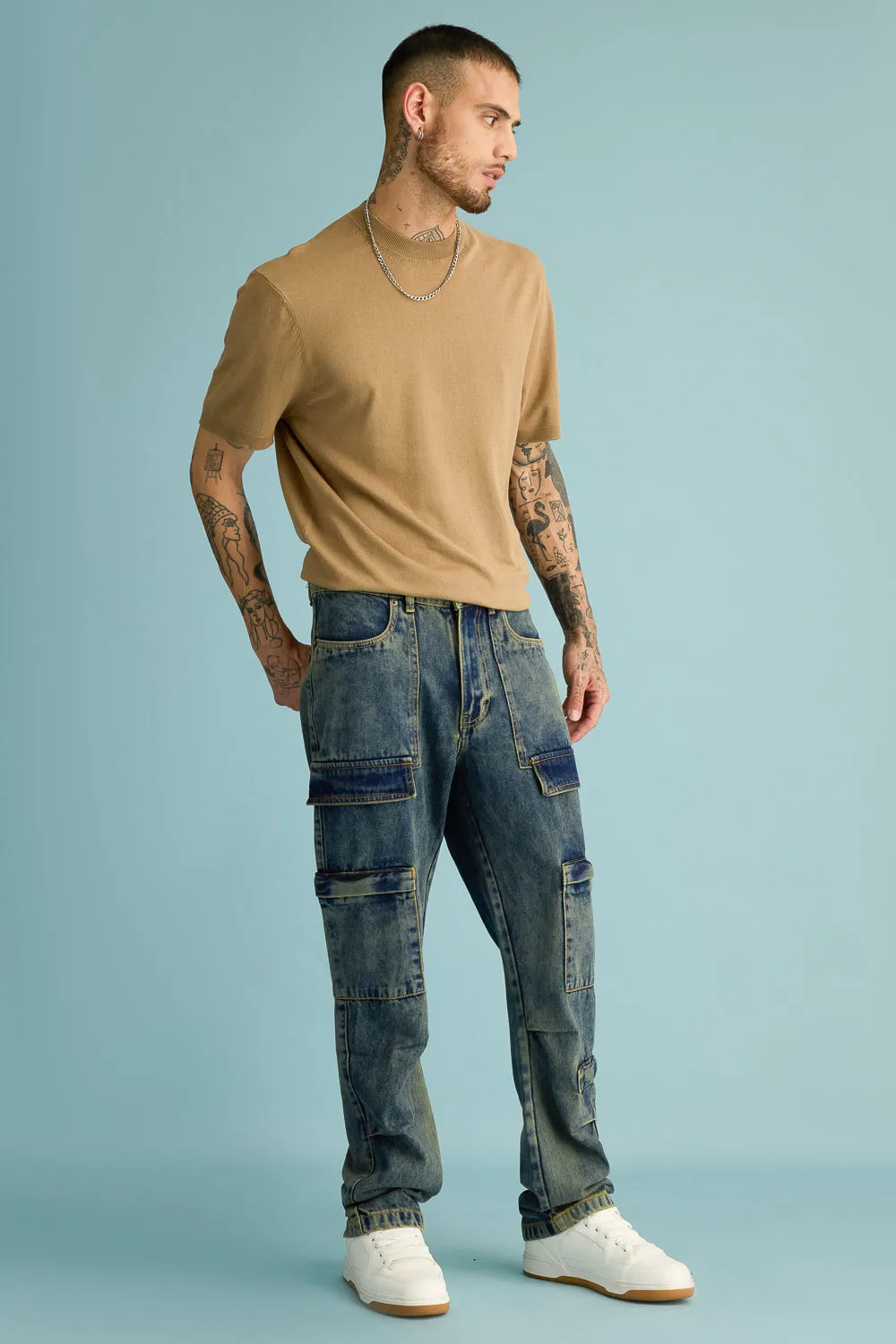 Retro Blueblade Men's Utility Cargo Jeans