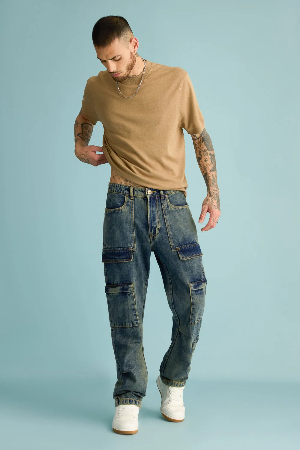 Retro Blueblade Men's Utility Cargo Jeans