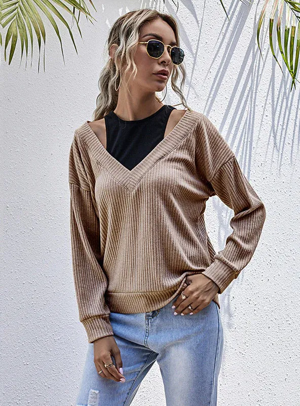 TastyHottie - WOMEN TWO FAKE PULLOVERS TOP